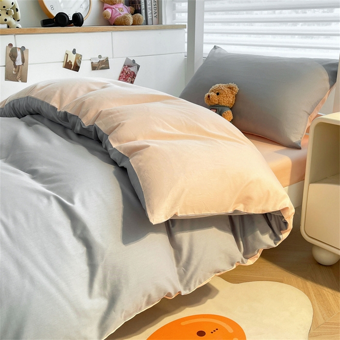 91家纺网 家纺一手货源 找家纺 澳梵家居 2025春夏新款13372全棉纯棉学生宿舍上下铺三件套床笠款 烟灰 杏黄