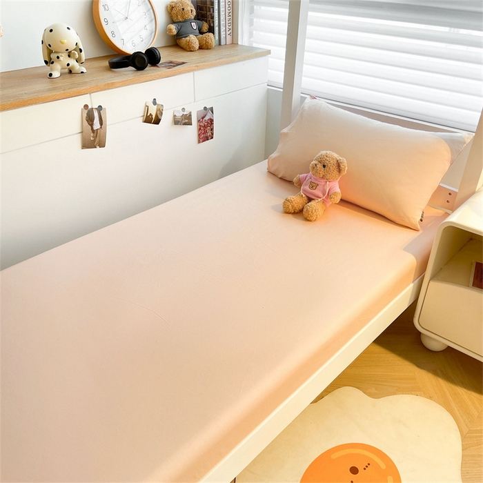 91家纺网 家纺一手货源 找家纺 澳梵家居 2025春夏新款13372全棉纯棉学生宿舍上下铺三件套床笠款 烟灰 杏黄