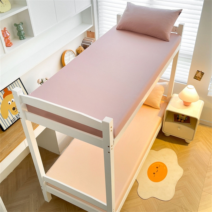 91家纺网 家纺一手货源 找家纺 澳梵家居 2025春夏新款13372全棉纯棉学生宿舍上下铺三件套床笠款 烟灰 杏黄