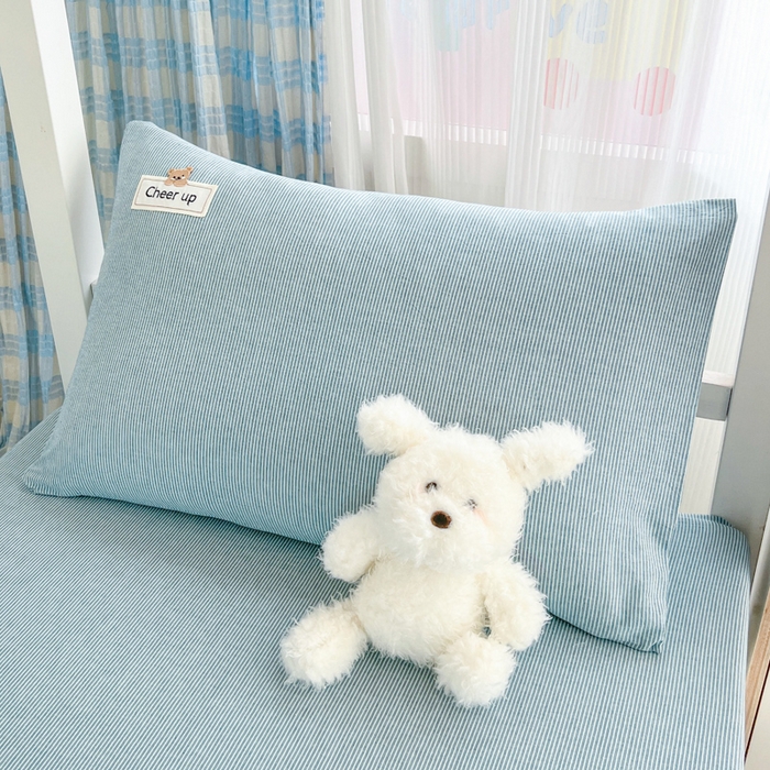 佳笠家居 2025新款kimi熊系列A类宿舍全棉纯棉色织水洗棉枕套单枕套枕套单件 丈兰小条