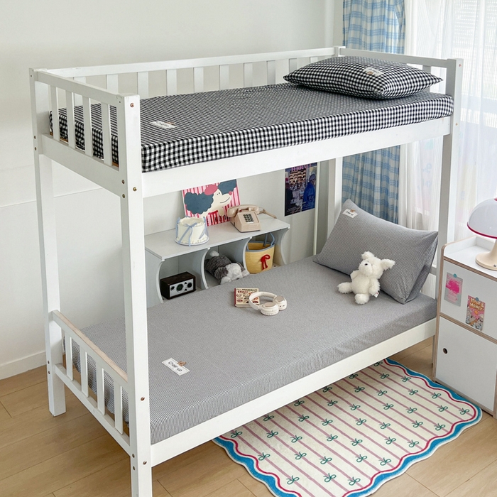 91家纺网 家纺一手货源 找家纺 佳笠家居 2025新款kimi熊系列A类宿舍全棉纯棉色织水洗棉床笠单床笠床笠单件 灰小格