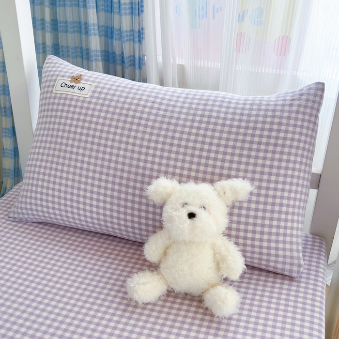 91家纺网 家纺一手货源 找家纺 佳笠家居 2025新款kimi熊系列A类宿舍全棉纯棉色织水洗棉床笠单床笠床笠单件 香芋紫格