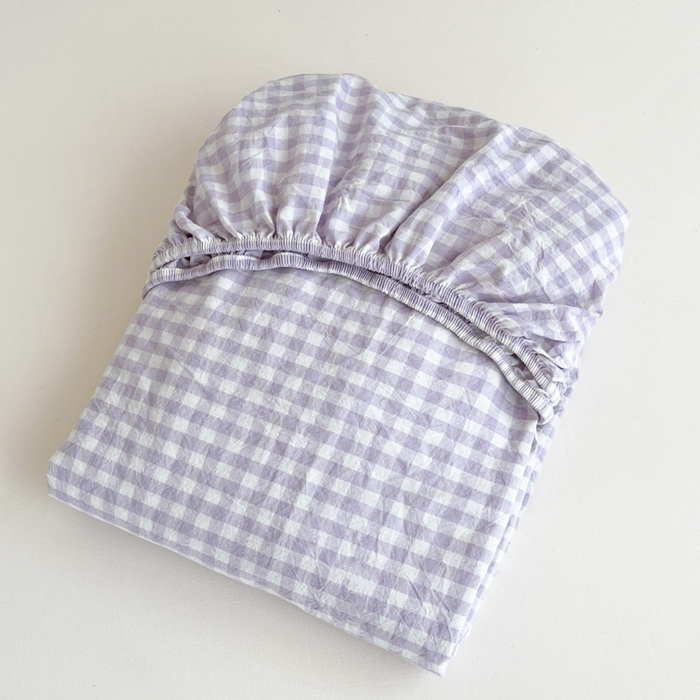 91家纺网 家纺一手货源 找家纺 佳笠家居 2025新款kimi熊系列A类宿舍全棉纯棉色织水洗棉床笠单床笠床笠单件 香芋紫格