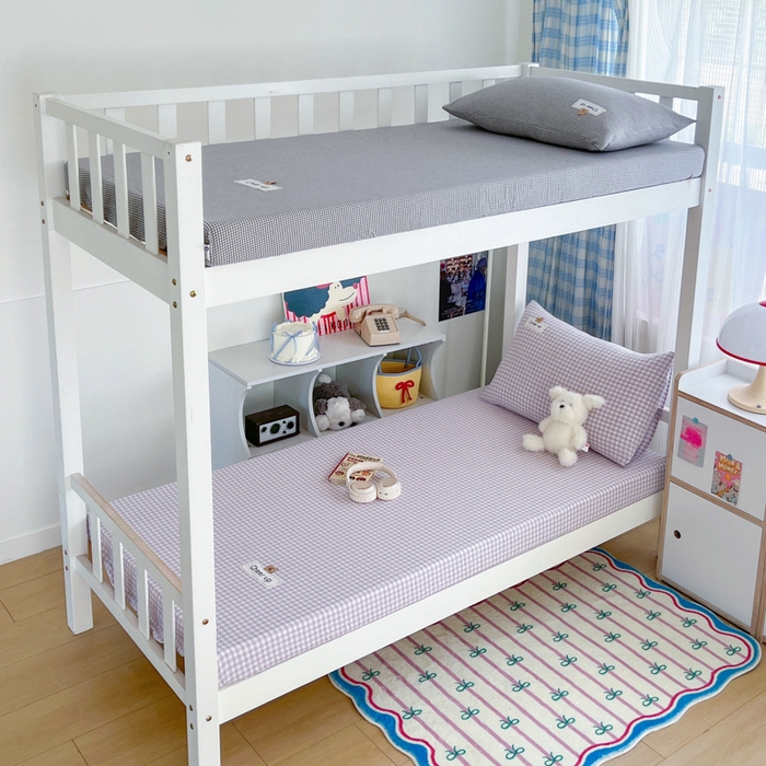 91家纺网 家纺一手货源 找家纺 佳笠家居 2025新款kimi熊系列A类宿舍全棉纯棉色织水洗棉床笠单床笠床笠单件 香芋紫格