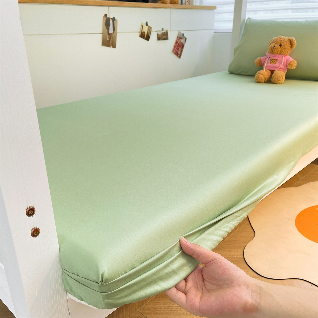 91家纺网 家纺一手货源 找家纺 澳梵家居 2025春夏新款13372全棉纯棉学生宿舍上下铺单床笠床笠单件 果绿