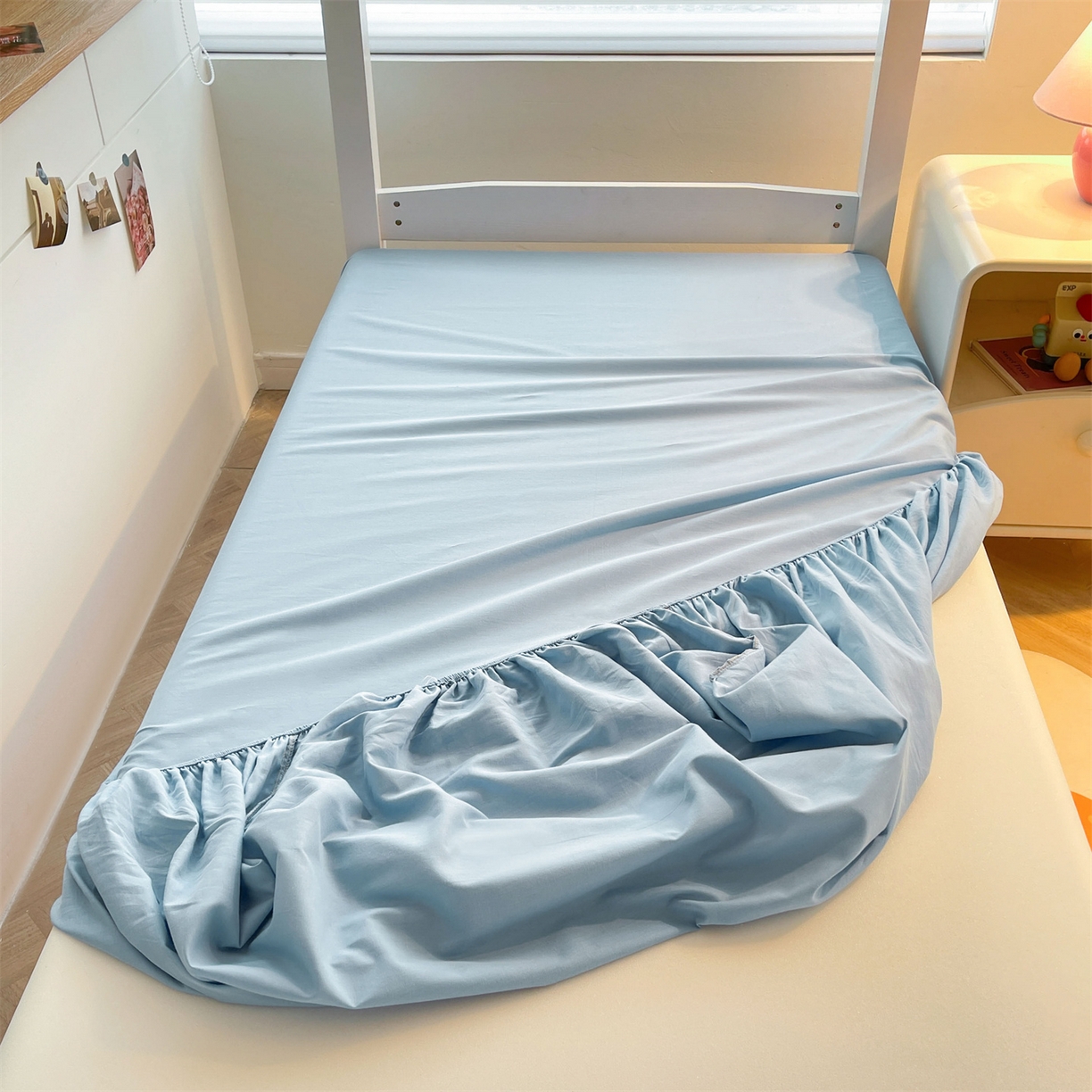 91家纺网 家纺一手货源 找家纺 澳梵家居 2025春夏新款13372全棉纯棉学生宿舍上下铺单床笠床笠单件 梦蓝