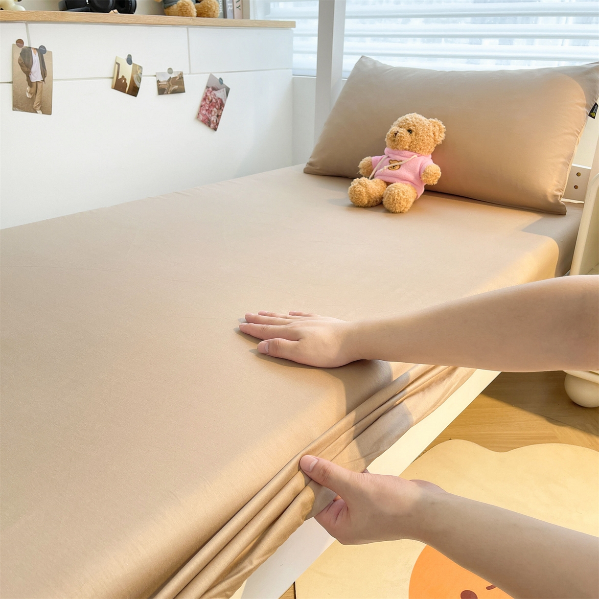 91家纺网 家纺一手货源 找家纺 澳梵家居 2025春夏新款13372全棉纯棉学生宿舍上下铺单床笠床笠单件 奶咖