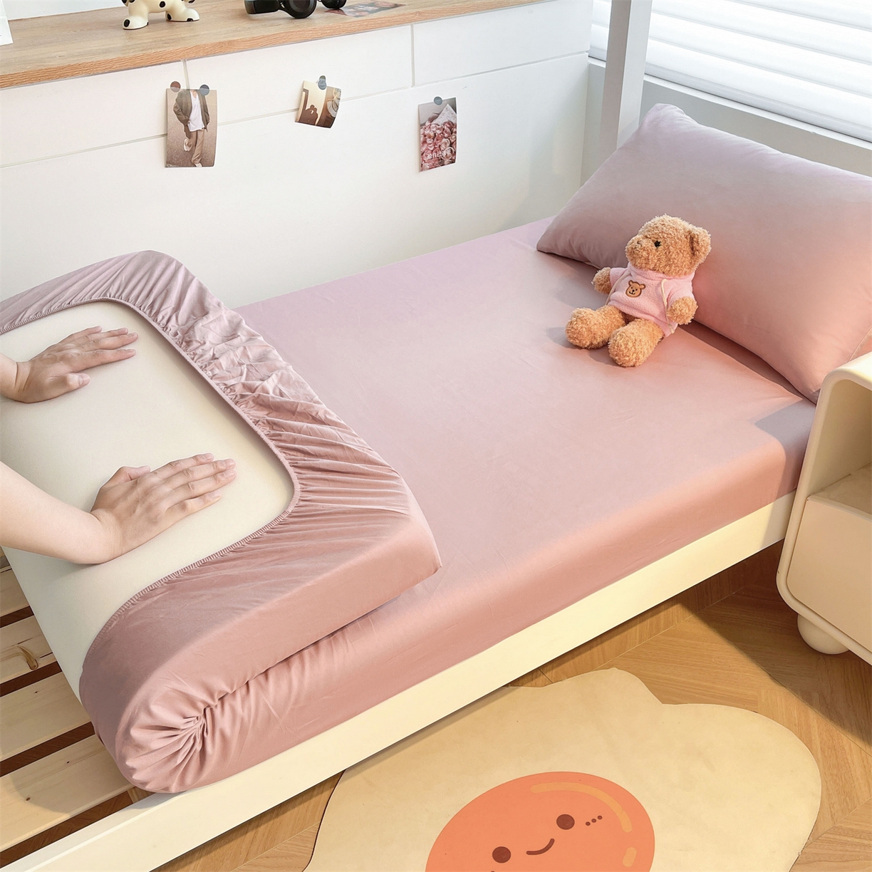 91家纺网 家纺一手货源 找家纺 澳梵家居 2025春夏新款13372全棉纯棉学生宿舍上下铺单床笠床笠单件 雾粉