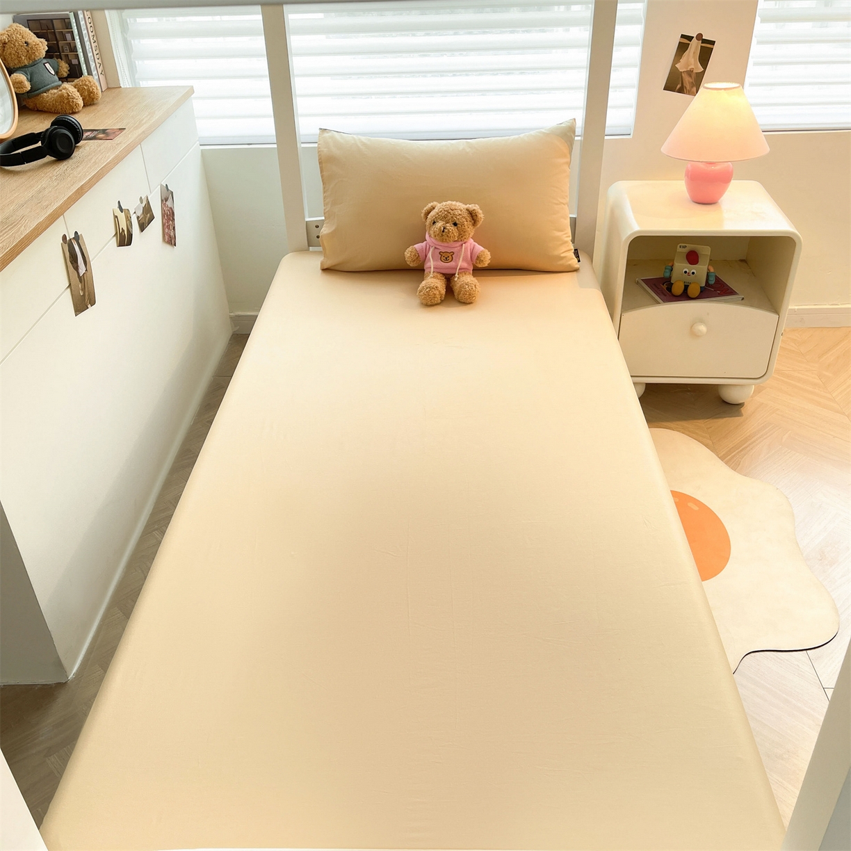 91家纺网 家纺一手货源 找家纺 澳梵家居 2025春夏新款13372全棉纯棉学生宿舍上下铺单床笠床笠单件 香槟