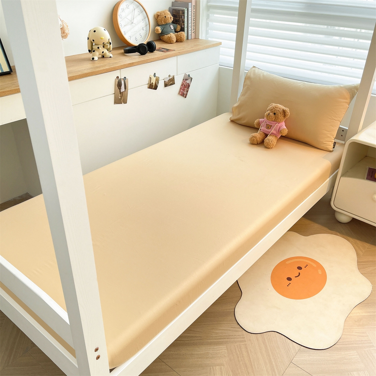 91家纺网 家纺一手货源 找家纺 澳梵家居 2025春夏新款13372全棉纯棉学生宿舍上下铺单床笠床笠单件 香槟