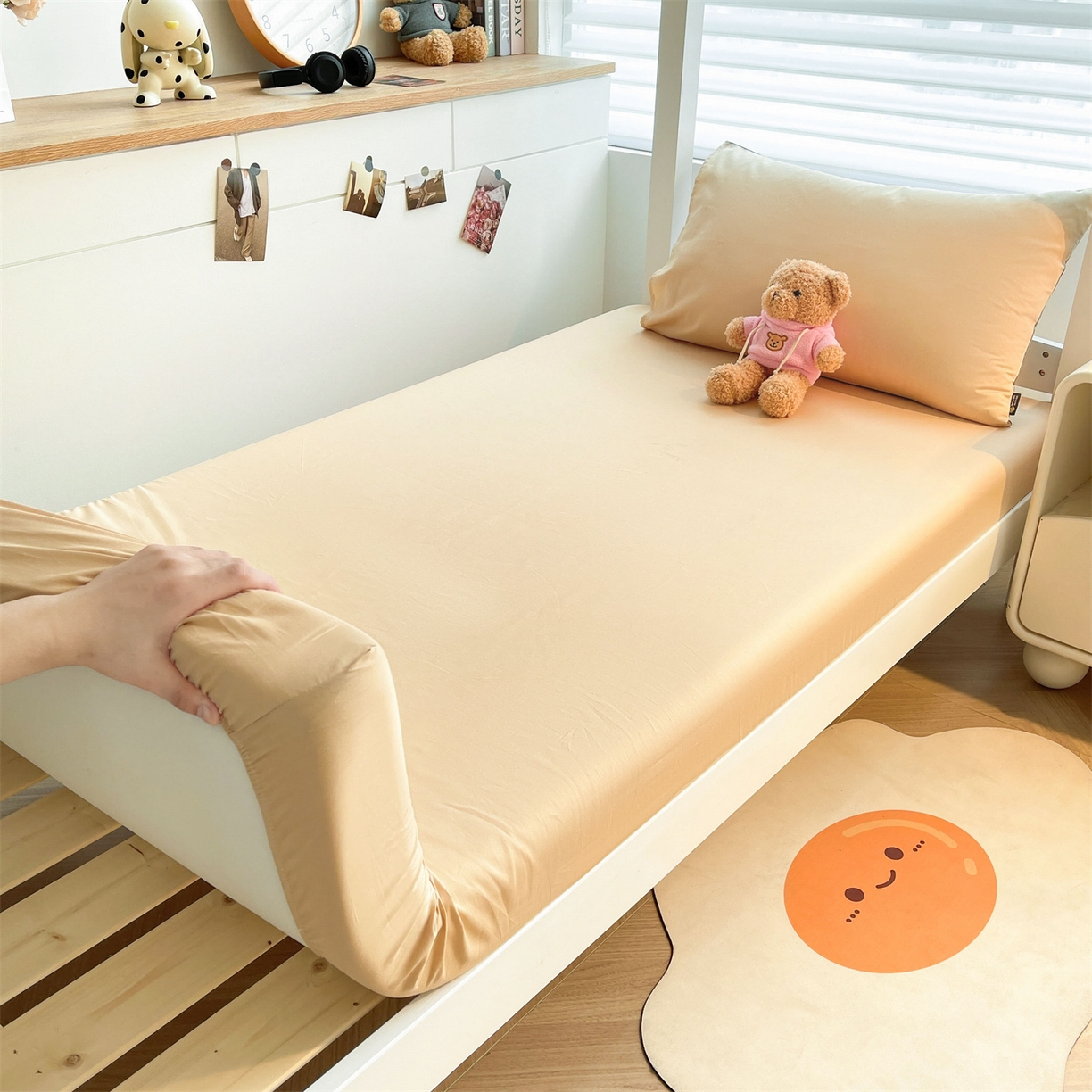 91家纺网 家纺一手货源 找家纺 澳梵家居 2025春夏新款13372全棉纯棉学生宿舍上下铺单床笠床笠单件 香槟