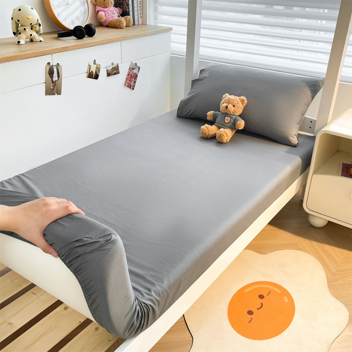 91家纺网 家纺一手货源 找家纺 澳梵家居 2025春夏新款13372全棉纯棉学生宿舍上下铺单床笠床笠单件 星灰