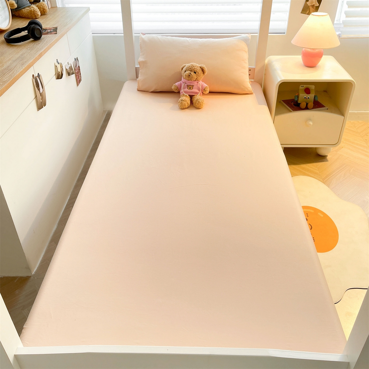 91家纺网 家纺一手货源 找家纺 澳梵家居 2025春夏新款13372全棉纯棉学生宿舍上下铺单床笠床笠单件 杏黄