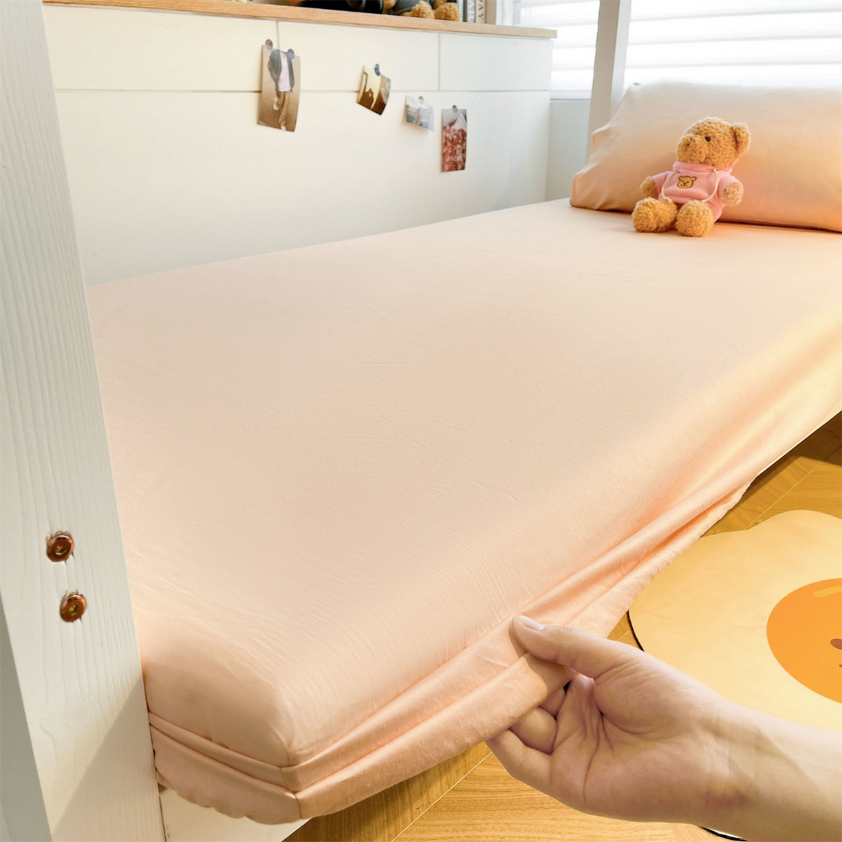 91家纺网 家纺一手货源 找家纺 澳梵家居 2025春夏新款13372全棉纯棉学生宿舍上下铺单床笠床笠单件 杏黄