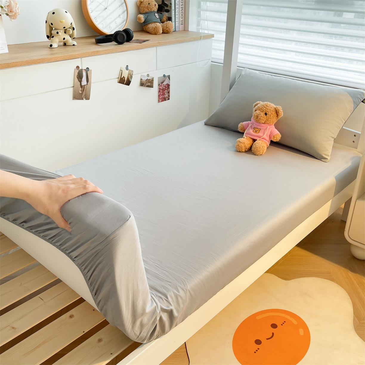 91家纺网 家纺一手货源 找家纺 澳梵家居 2025春夏新款13372全棉纯棉学生宿舍上下铺单床笠床笠单件 烟灰