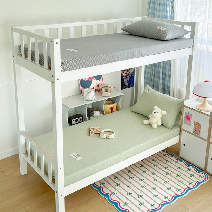 91家纺网 家纺一手货源 找家纺 佳笠家居 2025新款kimi熊系列A类宿舍全棉纯棉色织水洗棉被套单被套被套单件 果绿小条