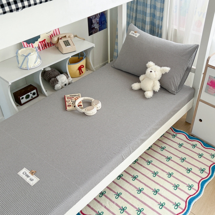 91家纺网 家纺一手货源 找家纺 佳笠家居 2025新款kimi熊系列A类宿舍全棉纯棉色织水洗棉被套单被套被套单件 灰小格