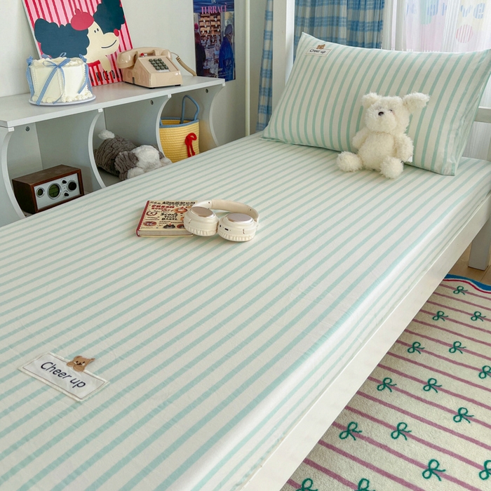 91家纺网 家纺一手货源 找家纺 佳笠家居 2025新款kimi熊系列A类宿舍全棉纯棉色织水洗棉被套单被套被套单件 野原-绿