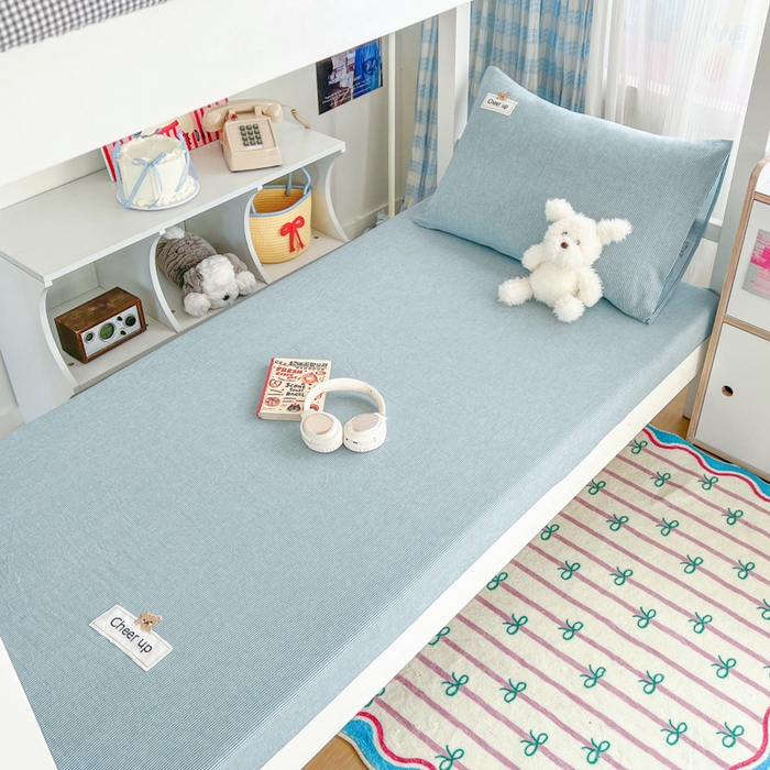 91家纺网 家纺一手货源 找家纺 佳笠家居 2025新款kimi熊系列A类宿舍全棉纯棉色织水洗棉被套单被套被套单件 丈兰小条