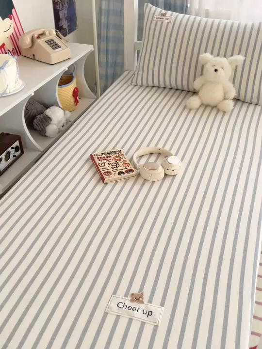 91家纺网 家纺一手货源 找家纺 佳笠家居 2025新款kimi熊系列A类宿舍全棉纯棉色织水洗棉被套单被套被套单件 野原-蓝