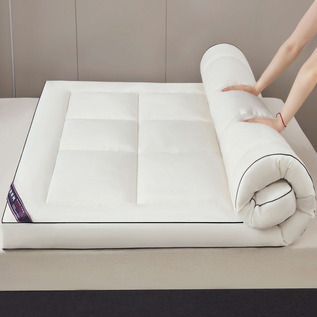 91家纺网 家纺一手货源 找家纺 恒科家纺 2025新款加厚立体整张棉酒店学生床垫抗菌云尚亲肤软床垫 山峰白