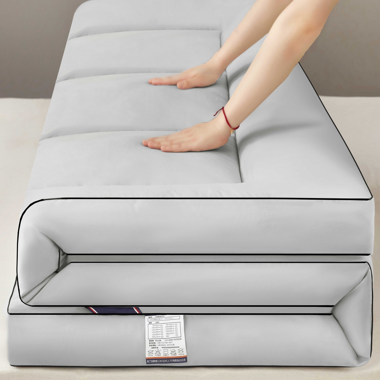 91家纺网 家纺一手货源 找家纺 恒科家纺 2025新款加厚立体整张棉酒店学生床垫抗菌云尚亲肤软床垫 山峰灰