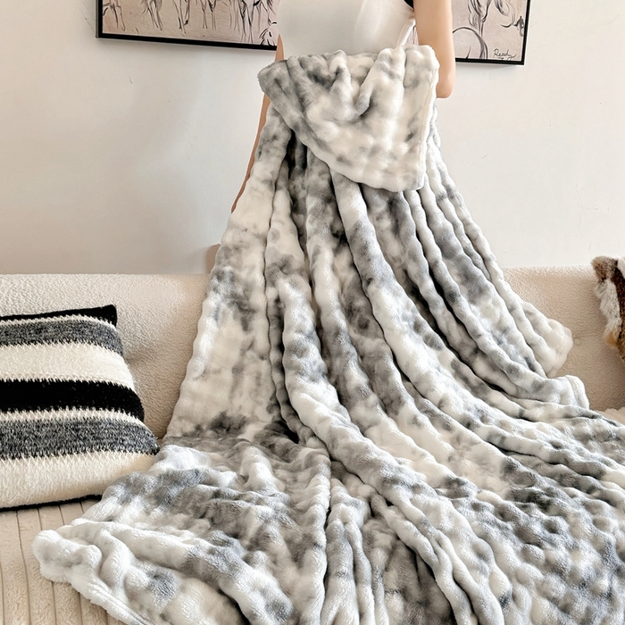 91家纺网 家纺一手货源 找家纺 兜米2025新款泡泡毛毯 炫彩灰