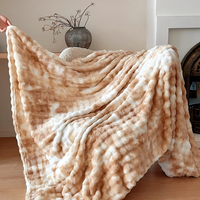 91家纺网 家纺一手货源 找家纺 兜米2025新款泡泡毛毯 炫彩咖