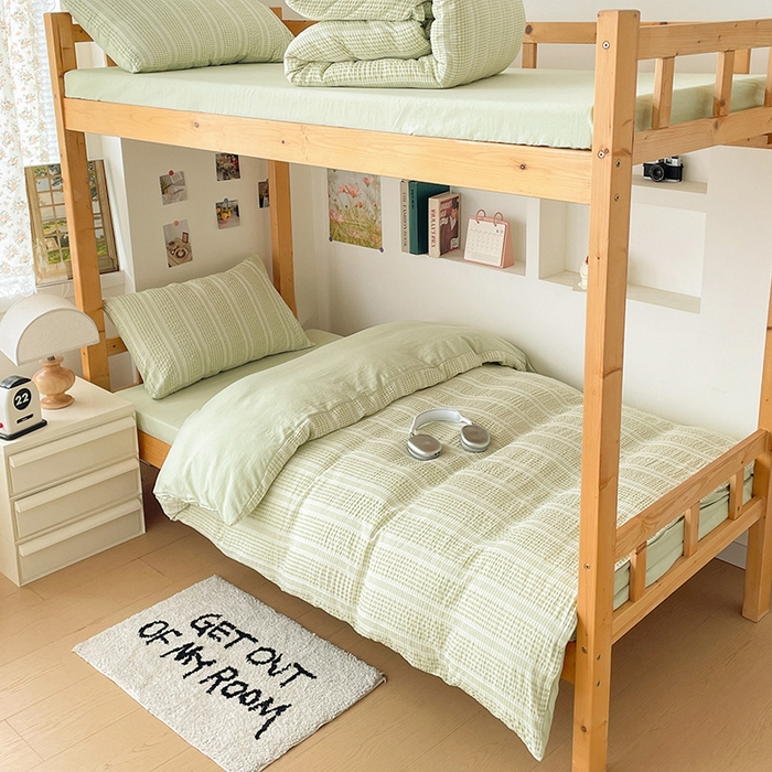 91家纺网 家纺一手货源 找家纺 卡普家居 2025新款阳离子公主格学生三件套 阳离子公主格抹茶绿