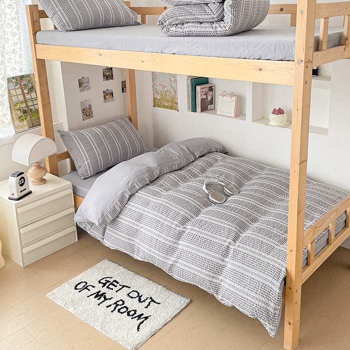 91家纺网 家纺一手货源 找家纺 卡普家居 2025新款阳离子公主格学生三件套 阳离子公主格月光灰