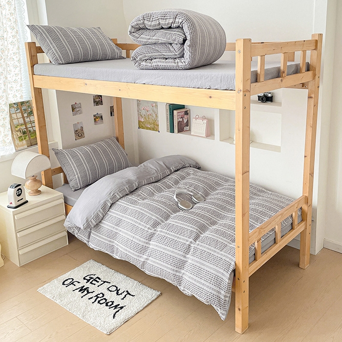 卡普家居 2025新款阳离子公主格学生三件套 阳离子公主格月光灰