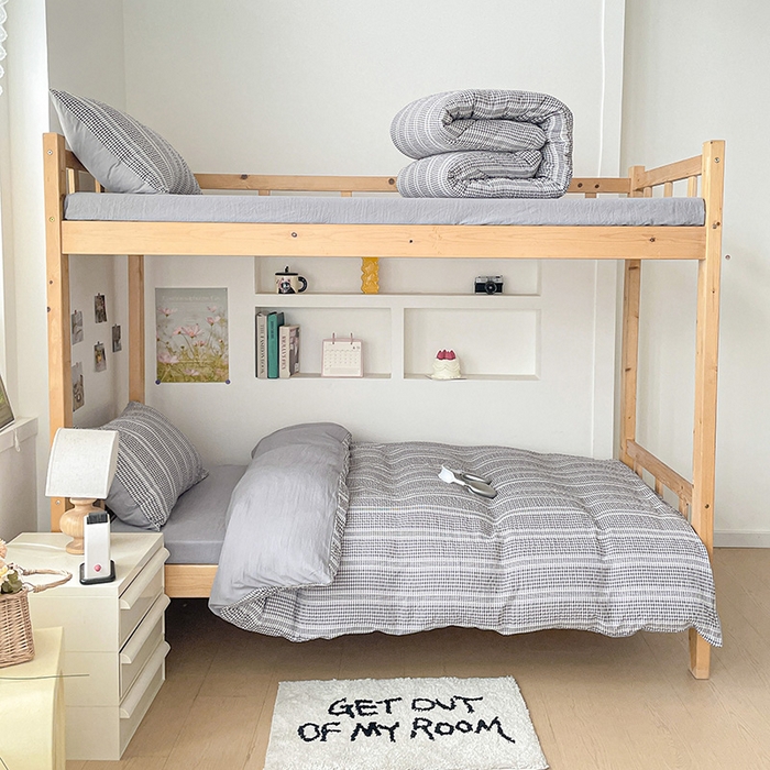 91家纺网 家纺一手货源 找家纺 卡普家居 2025新款阳离子公主格学生三件套 阳离子公主格月光灰