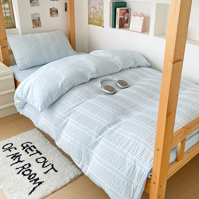 91家纺网 家纺一手货源 找家纺 卡普家居 2025新款阳离子公主格学生三件套 阳离子公主格云朵蓝