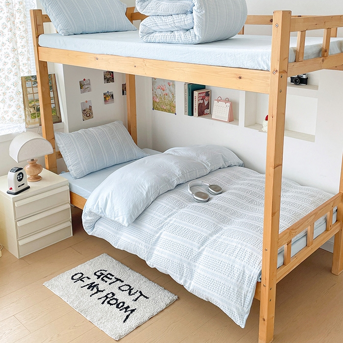 91家纺网 家纺一手货源 找家纺 卡普家居 2025新款阳离子公主格学生三件套 阳离子公主格云朵蓝