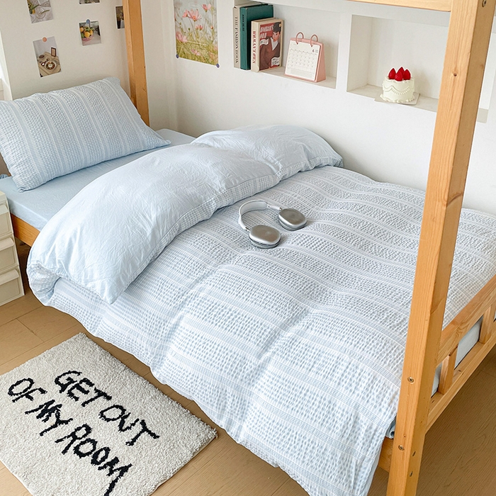 91家纺网 家纺一手货源 找家纺 卡普家居 2025新款阳离子公主格学生三件套 阳离子公主格云朵蓝