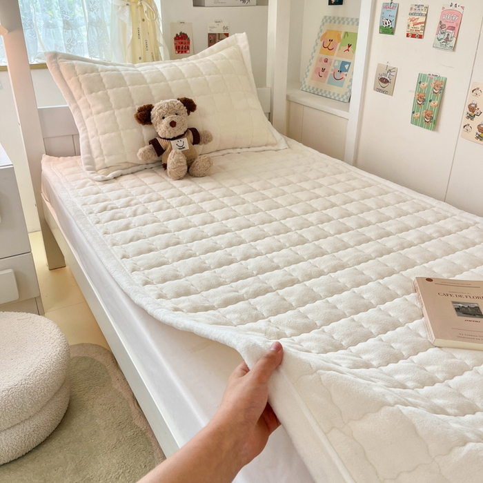 91家纺网 家纺一手货源 找家纺 川悦生活2025 新款A类印花牛奶绒床垫加厚绒保暖床护垫 吉木-奶茶