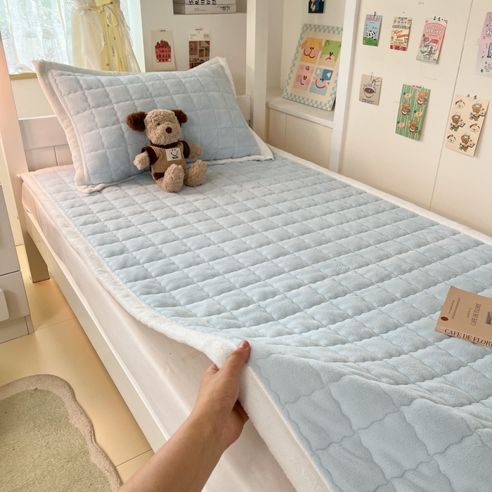 91家纺网 家纺一手货源 找家纺 川悦生活2025 新款A类印花牛奶绒床垫加厚绒保暖床护垫 吉木-青色