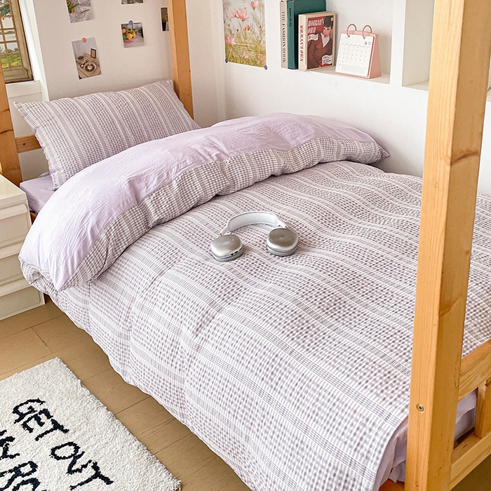 91家纺网 家纺一手货源 找家纺 卡普家居 2025新款阳离子公主格学生三件套 阳离子公主格紫罗兰