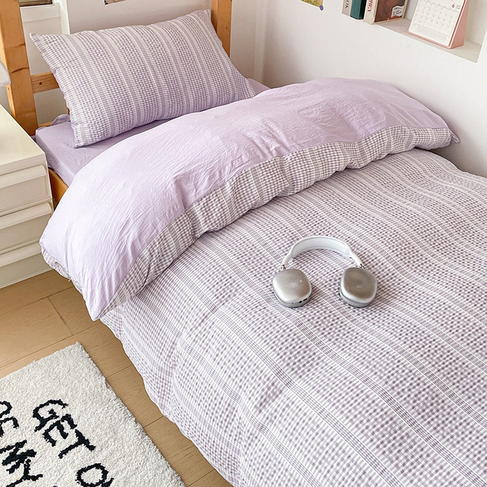 91家纺网 家纺一手货源 找家纺 卡普家居 2025新款阳离子公主格学生三件套 阳离子公主格紫罗兰