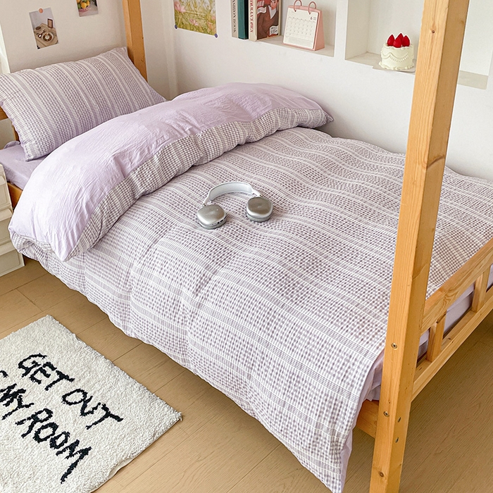 91家纺网 家纺一手货源 找家纺 卡普家居 2025新款阳离子公主格学生三件套 阳离子公主格紫罗兰