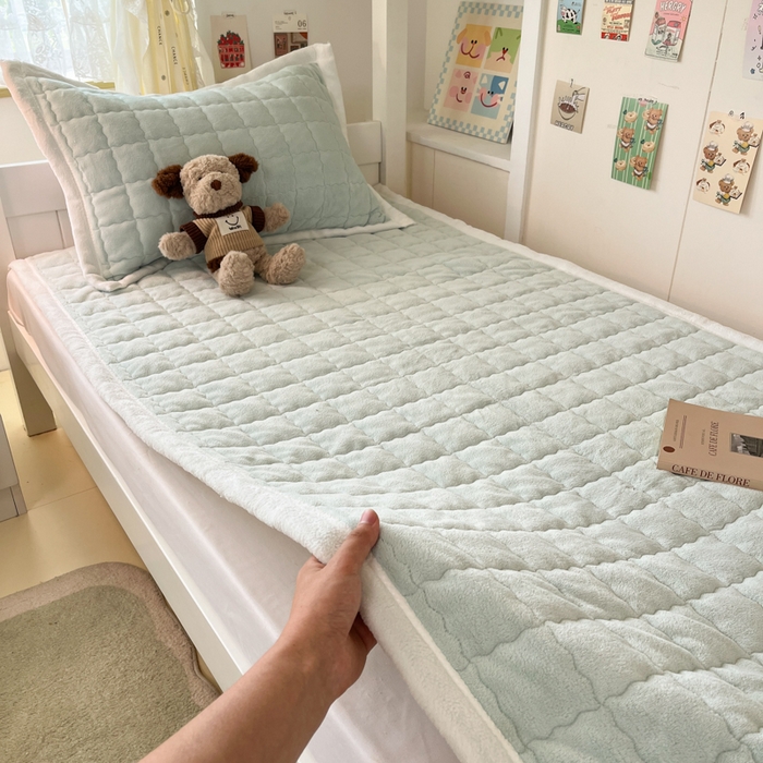 91家纺网 家纺一手货源 找家纺 川悦生活2025 新款A类印花牛奶绒床垫加厚绒保暖床护垫 吉木-轻水