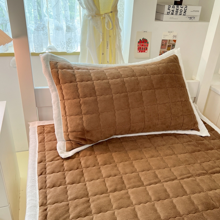 91家纺网 家纺一手货源 找家纺 川悦生活2025 新款A类印花牛奶绒床垫加厚绒保暖床护垫 吉木-暖咖