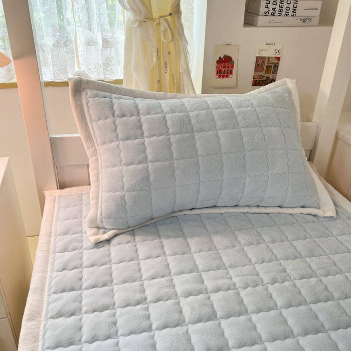 91家纺网 家纺一手货源 找家纺 川悦生活2025 新款A类印花牛奶绒床垫加厚绒保暖床护垫 吉木-青色