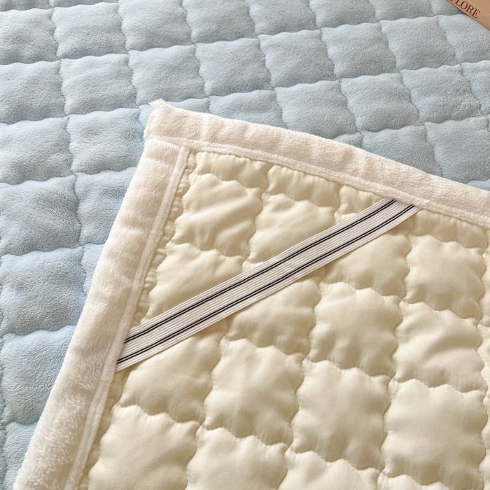 91家纺网 家纺一手货源 找家纺 川悦生活2025 新款A类印花牛奶绒床垫加厚绒保暖床护垫 吉木-青色