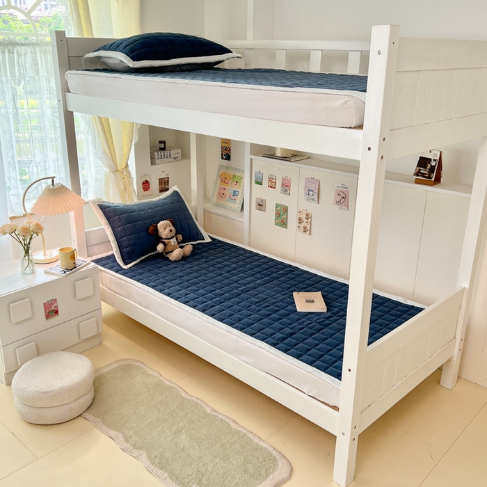 91家纺网 家纺一手货源 找家纺 川悦生活2025 新款A类印花牛奶绒床垫加厚绒保暖床护垫 吉木-深蓝