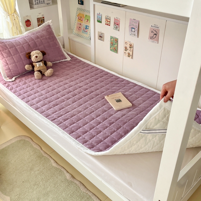 91家纺网 家纺一手货源 找家纺 川悦生活2025 新款A类印花牛奶绒床垫加厚绒保暖床护垫 吉木-香芋