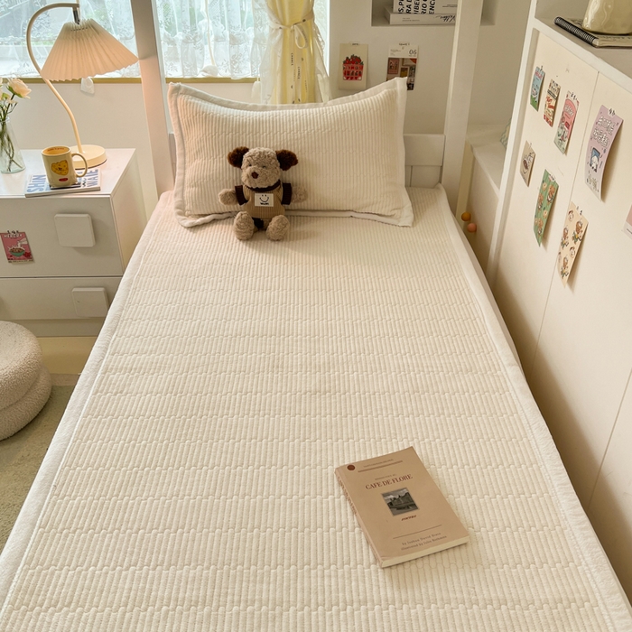 91家纺网 家纺一手货源 找家纺 川悦生活2025 新款A类印花牛奶绒床垫加厚绒保暖床护垫 晴空-奶茶