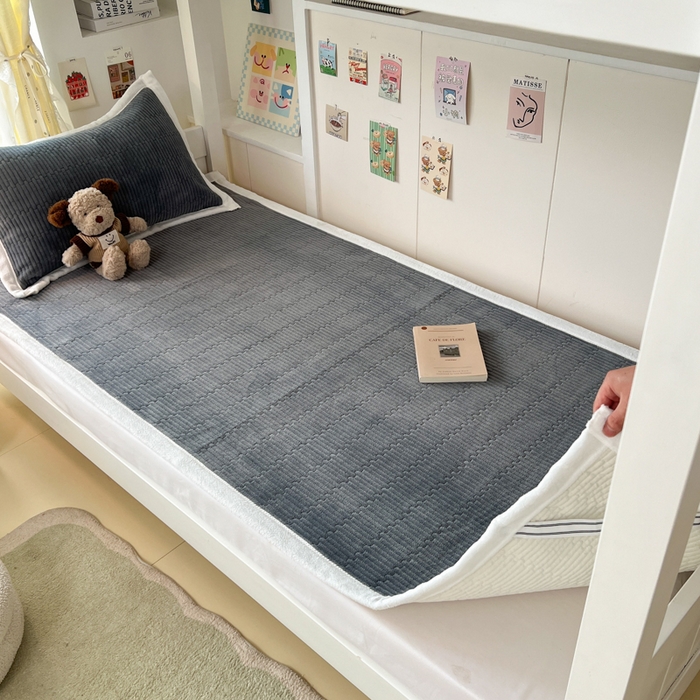 91家纺网 家纺一手货源 找家纺 川悦生活2025 新款A类印花牛奶绒床垫加厚绒保暖床护垫 晴空-暖灰