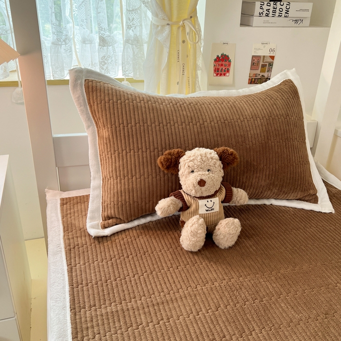 91家纺网 家纺一手货源 找家纺 川悦生活2025 新款A类印花牛奶绒床垫加厚绒保暖床护垫 晴空-暖咖