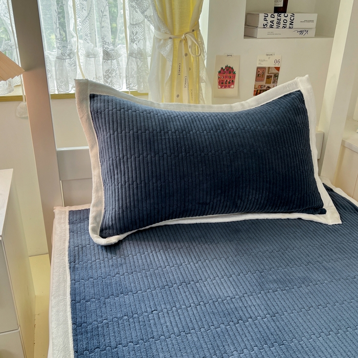 91家纺网 家纺一手货源 找家纺 川悦生活2025 新款A类印花牛奶绒床垫加厚绒保暖床护垫 晴空-深蓝